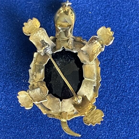 VTG Silver Gold Plated Faceted Smokey Quartz Topaz Turtle Brooch Pendant 19grams - Picture 5 of 14